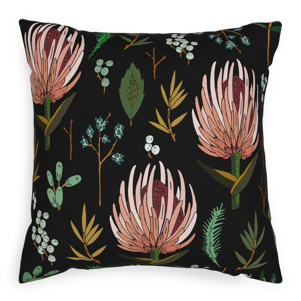 Floral Study - Dark Pillow, Woven, Black, 20x20, Single Sided, Multicolor
