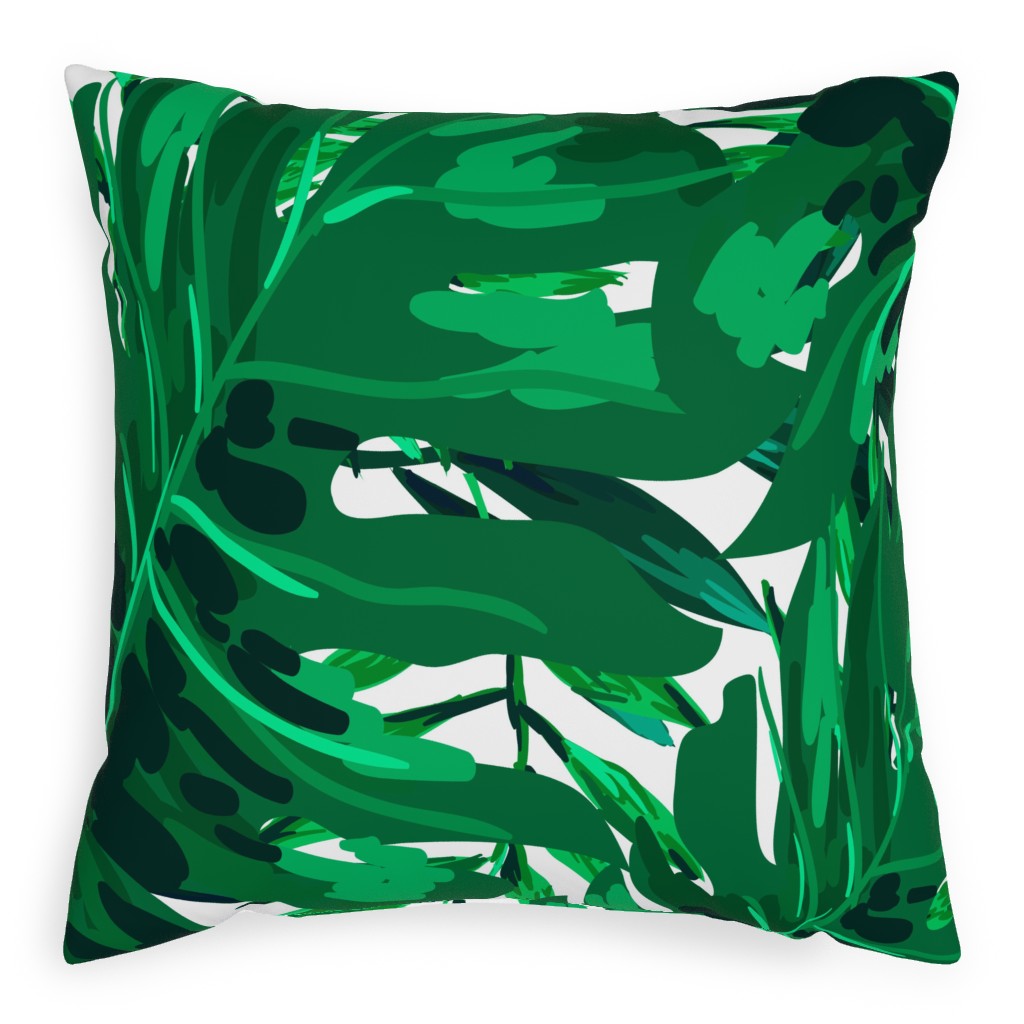 Tropical Leaves - Bright Green Pillow, Woven, Black, 20x20, Single Sided, Green, Classic Green