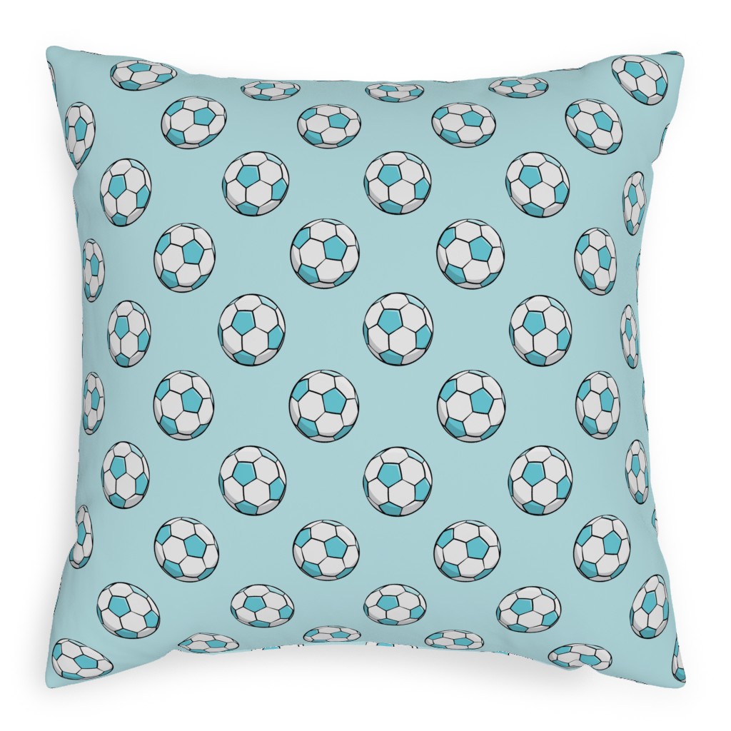 Soccer Balls Pillow, Woven, Black, 20x20, Single Sided, Blue