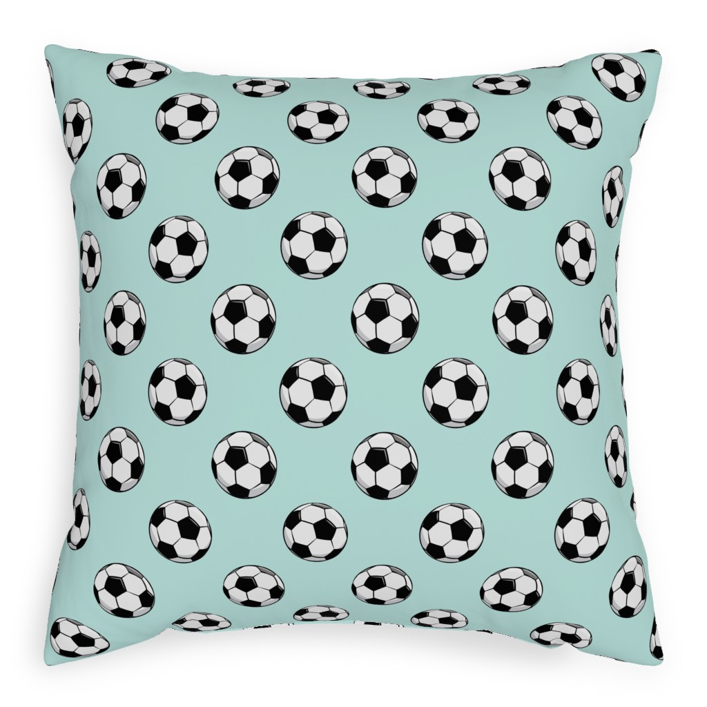 Soccer Balls Pillow, Woven, Black, 20x20, Single Sided, Green, Frost