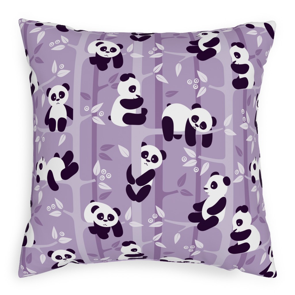 Pandas and Bamboo Pillow, Woven, Black, 20x20, Single Sided, Purple, Iris