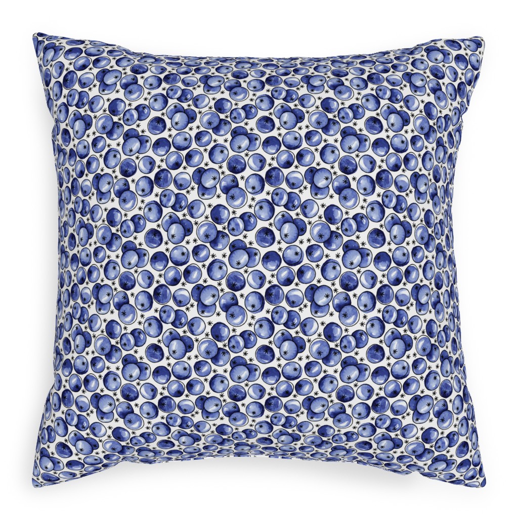 Watercolor Blueberries Pillow, Woven, Black, 20x20, Single Sided, Blue
