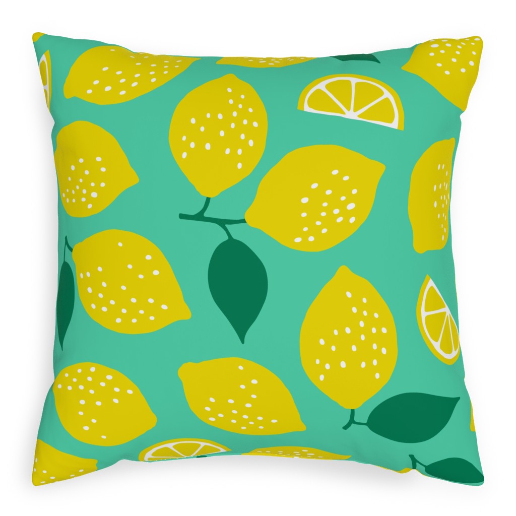 Summer Lemons - Mint Pillow, Woven, Black, 20x20, Single Sided, Yellow