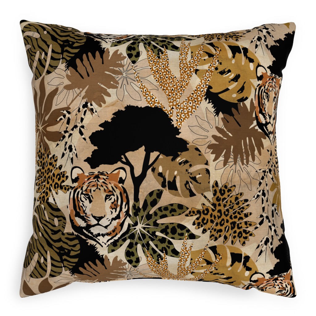 Safari Camouflage - Earthy Pillow, Woven, Black, 20x20, Single Sided, Brown