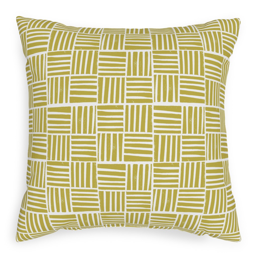 Thatch Stripe Grid - Yellow Pillow, Woven, Black, 20x20, Single Sided, Yellow, Classic Yellow
