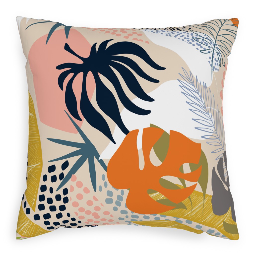 Tropical Foliage - Multi Pillow, Woven, Black, 20x20, Single Sided, Multicolor