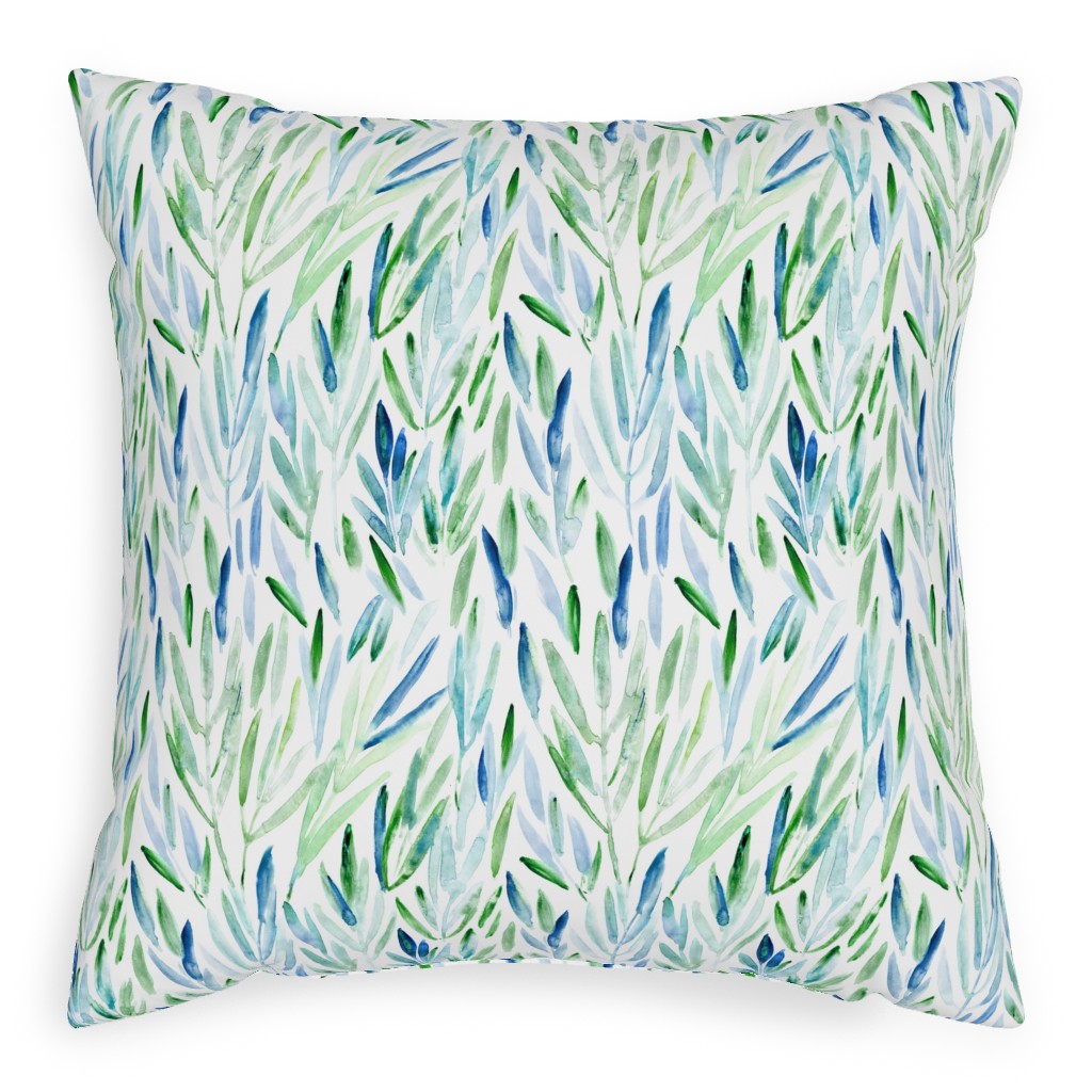 Watercolor Eucalyptus Leaves - Blue and Green Pillow, Woven, Black, 20x20, Single Sided, Green