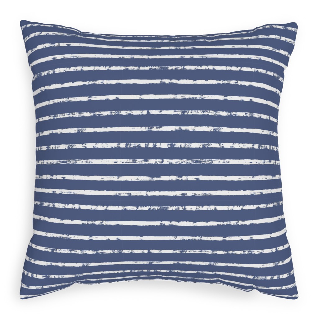 Distressed Dusty Blue and White Stripes Pillow, Woven, Black, 20x20, Single Sided, Blue, True Blue