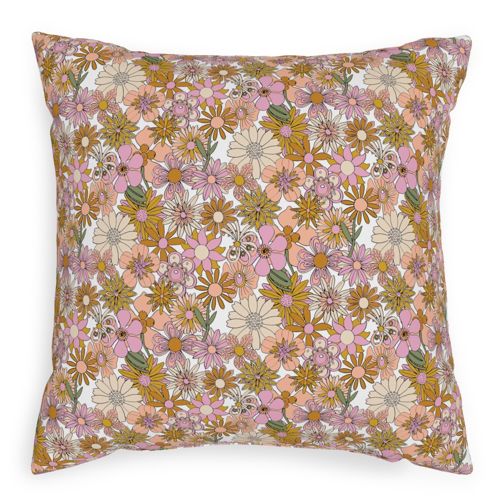 Chelsea Vintage Floral Garden - Pink Pillow, Woven, Black, 20x20, Single Sided, Pink