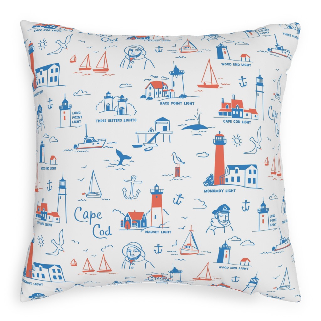 Cape Cod- Blue Pillow, Woven, Black, 20x20, Single Sided, Blue, True Blue