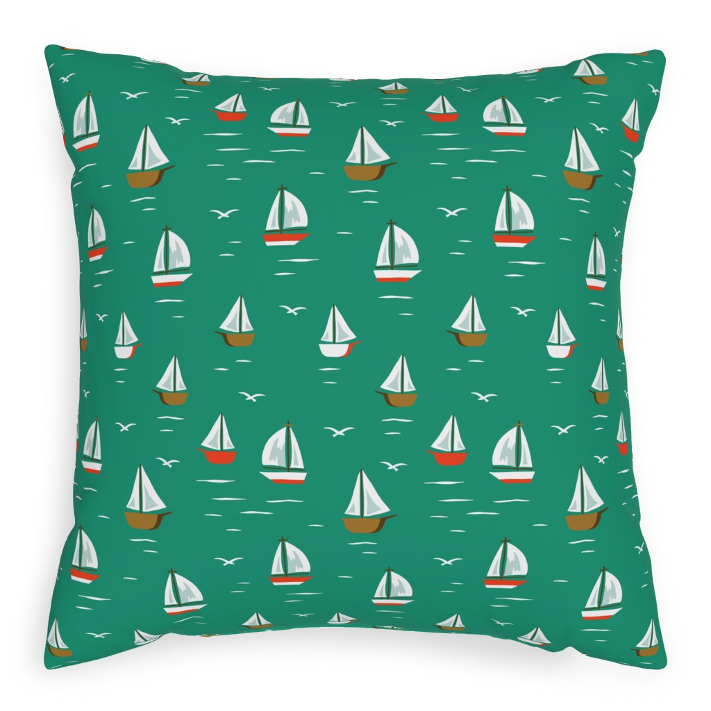 Sailboats Pillow, Woven, Black, 20x20, Single Sided, Green, Celadon