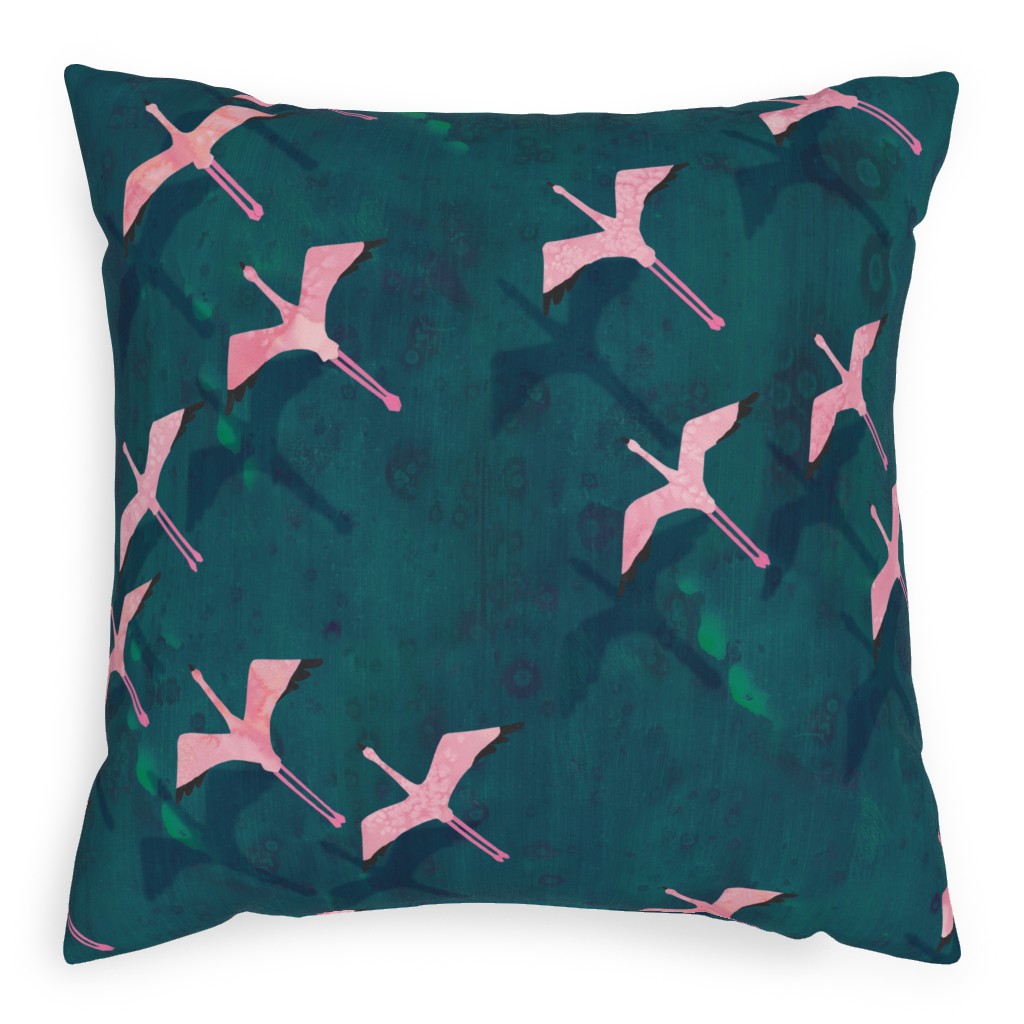 Flamingos Flying Pillow, Woven, Black, 20x20, Single Sided, Green