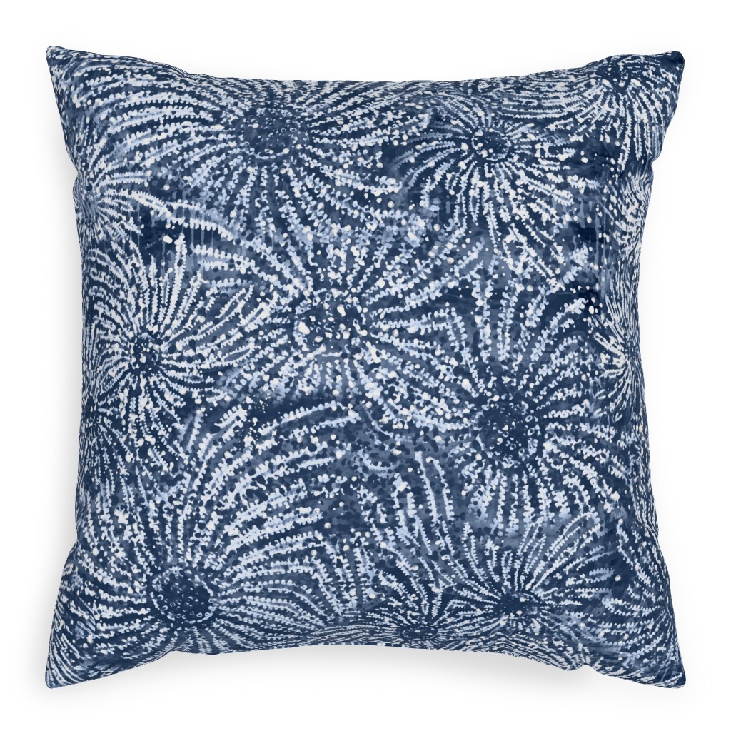 Shibori Floral Bursts - Navy Pillow, Woven, Black, 20x20, Single Sided, Blue, True Blue