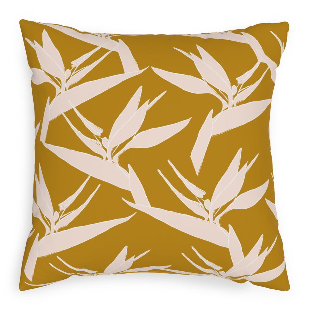 Freehand Birds of Paradise - Mustard and Pale Peach Pillow, Woven, Black, 20x20, Single Sided, Yellow