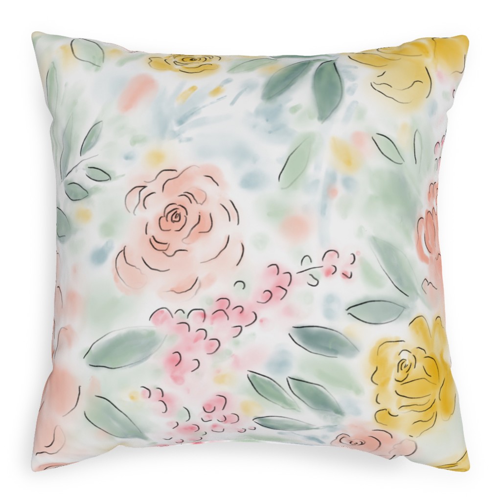 Barely There Watercolor Floral - Multi Pillow, Woven, Black, 20x20, Single Sided, Multicolor