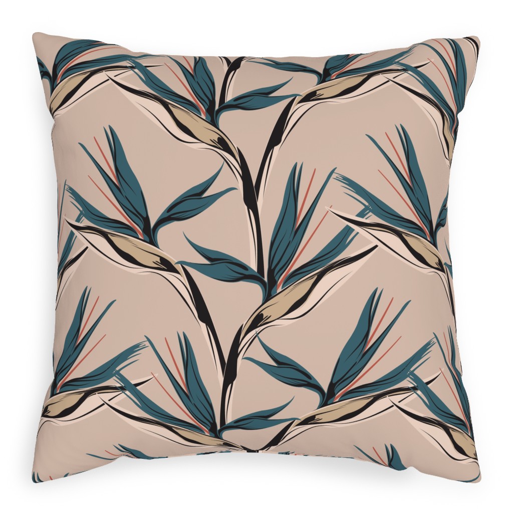 Bird of Paradise Pillow, Woven, Black, 20x20, Single Sided, Pink, Pearl