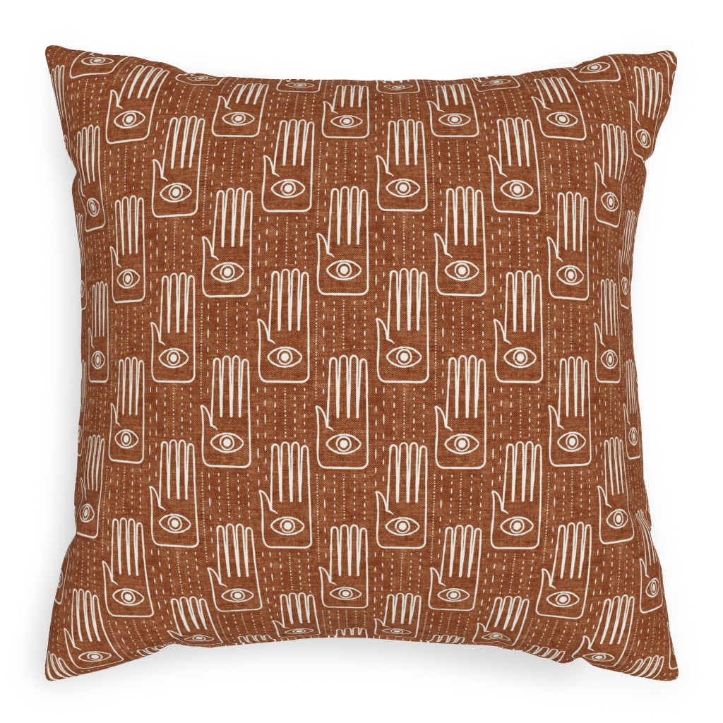 Adorned Palm Hands on Woven Ginger Pillow, Woven, Black, 20x20, Single Sided, Orange