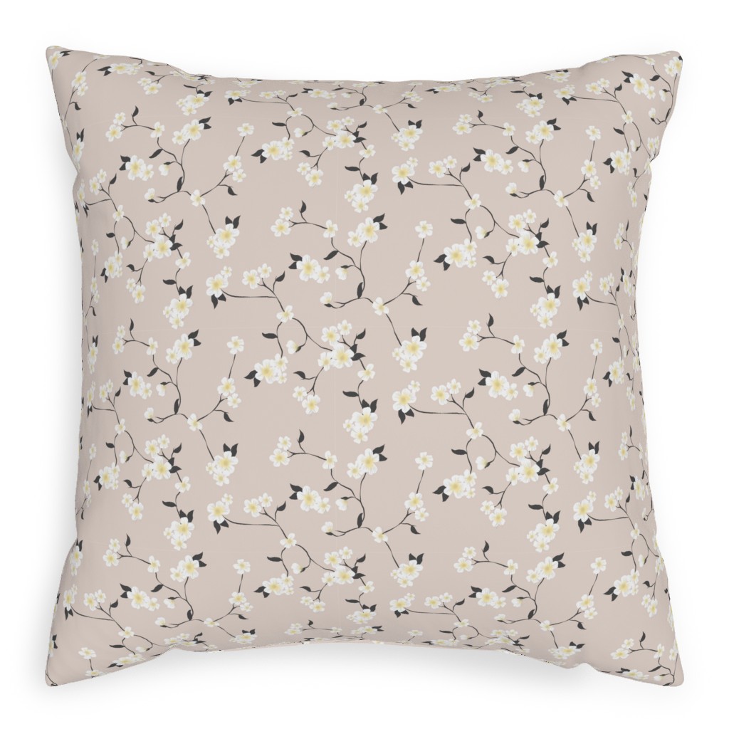 Climbing Flower - Pink Pillow, Woven, Black, 20x20, Single Sided, Pink