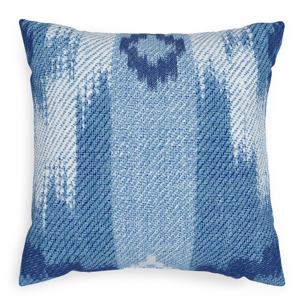 Blue Ikat Pillow, Woven, Black, 20x20, Single Sided, Blue