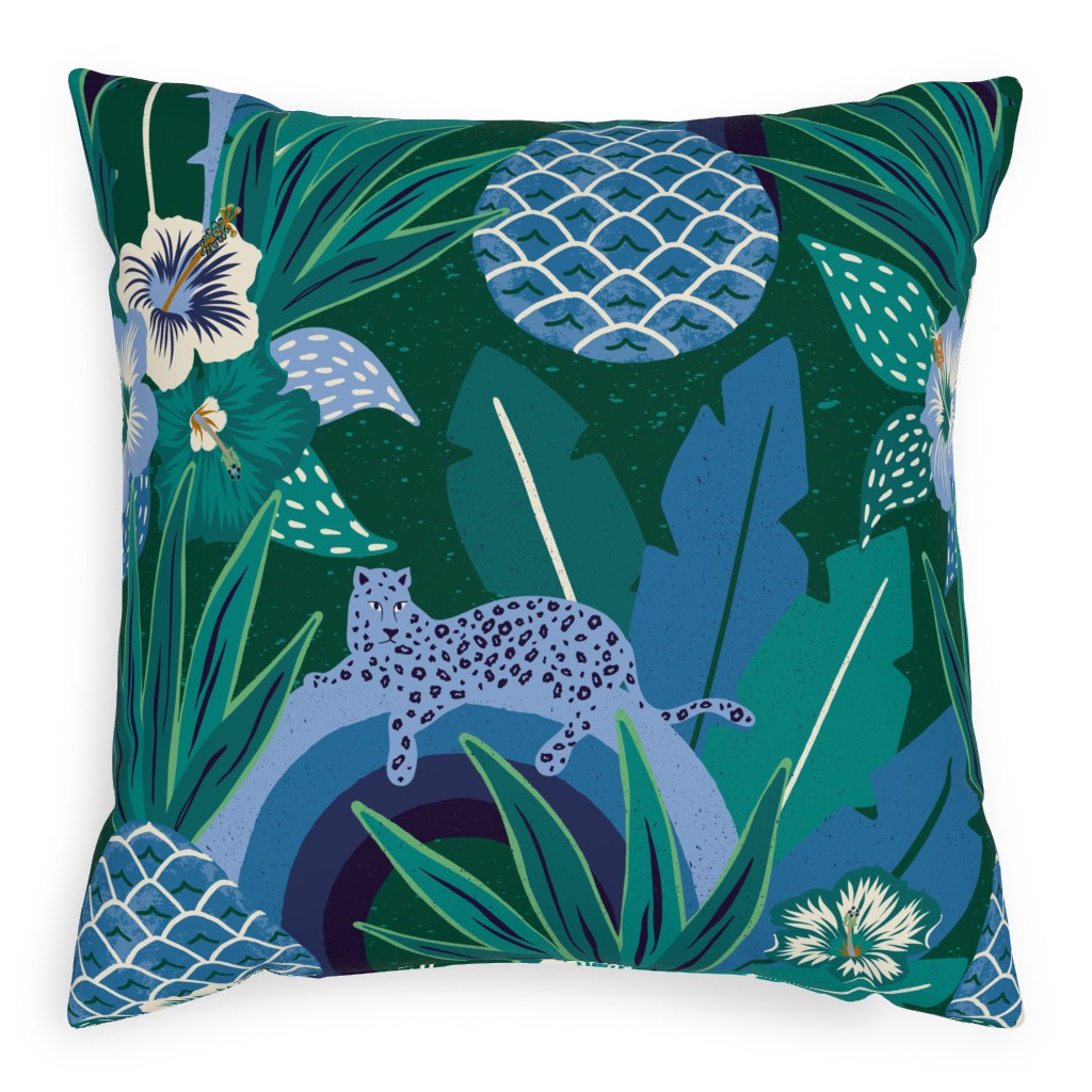 Tropical Fantasy - Blue Green Pillow, Woven, Black, 20x20, Single Sided, Green