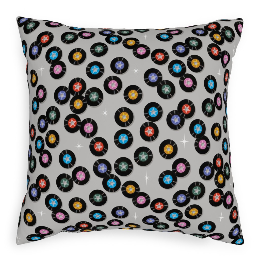 Pop Star Vintage Vinyl Records Pillow, Woven, Black, 20x20, Single Sided, Gray, Fog