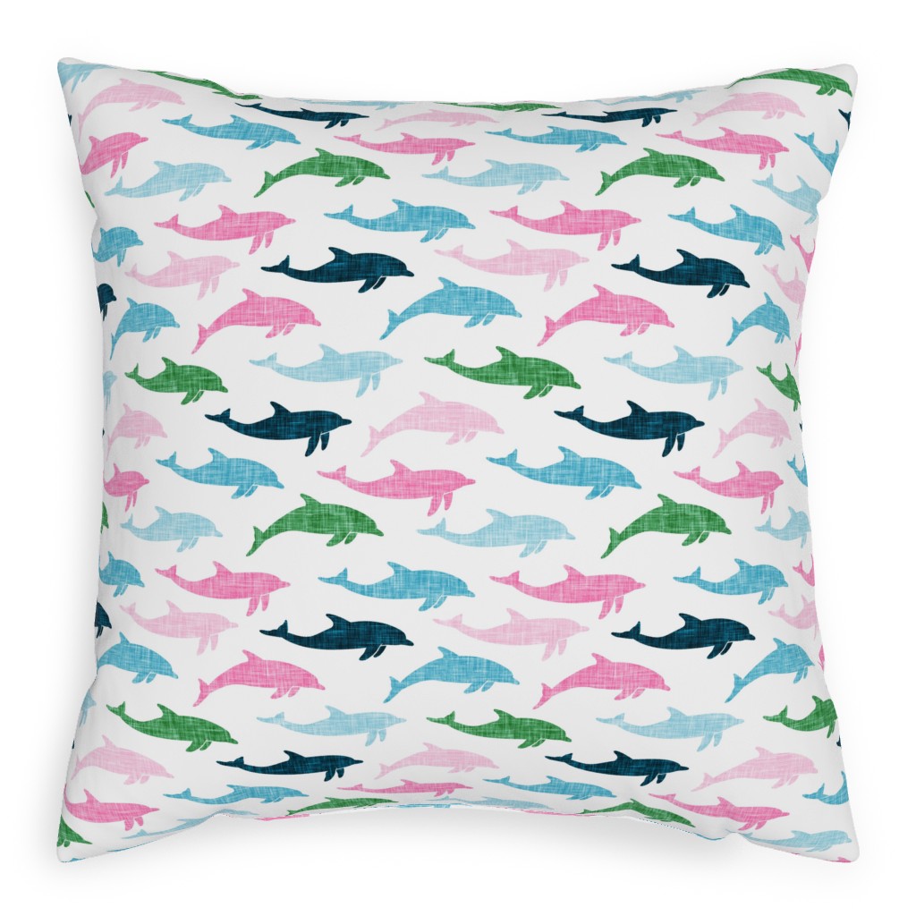 Dolphins Pillow, Woven, Black, 20x20, Single Sided, Multicolor, Bubblegum