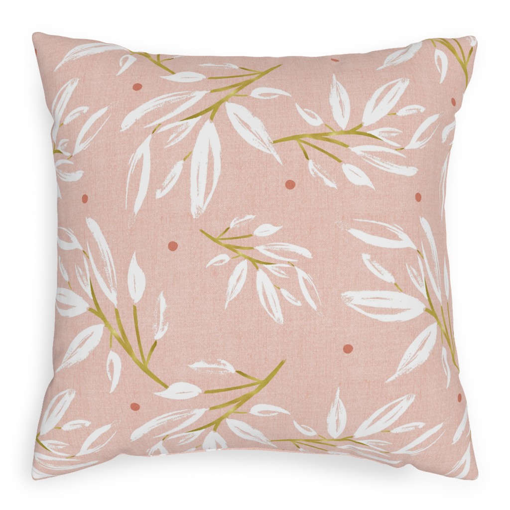 Zen - Gilded Leaves - Blush Pink Large Pillow, Woven, Black, 20x20, Single Sided, Pink, Bright Pink