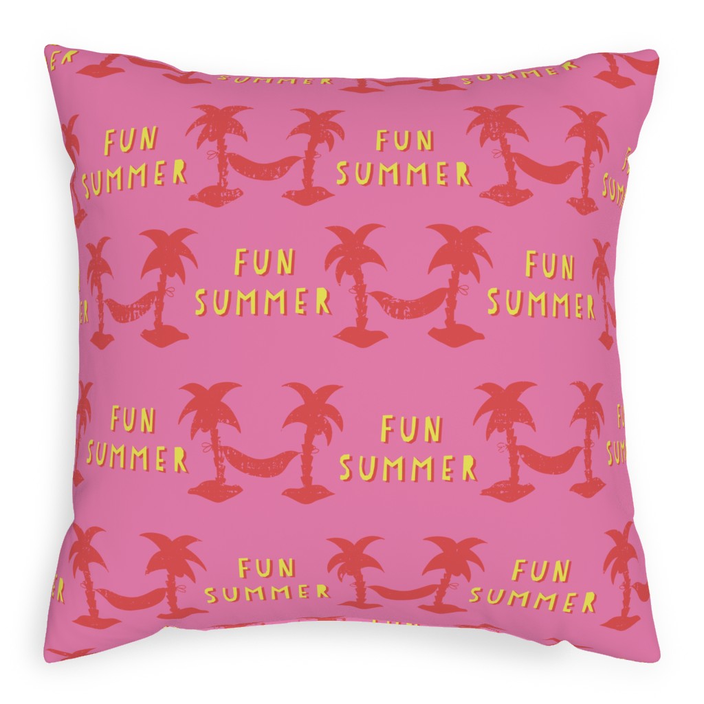 Fun Summer Palm Trees Pillow, Woven, Beige, 20x20, Single Sided, Pink, Bright Pink