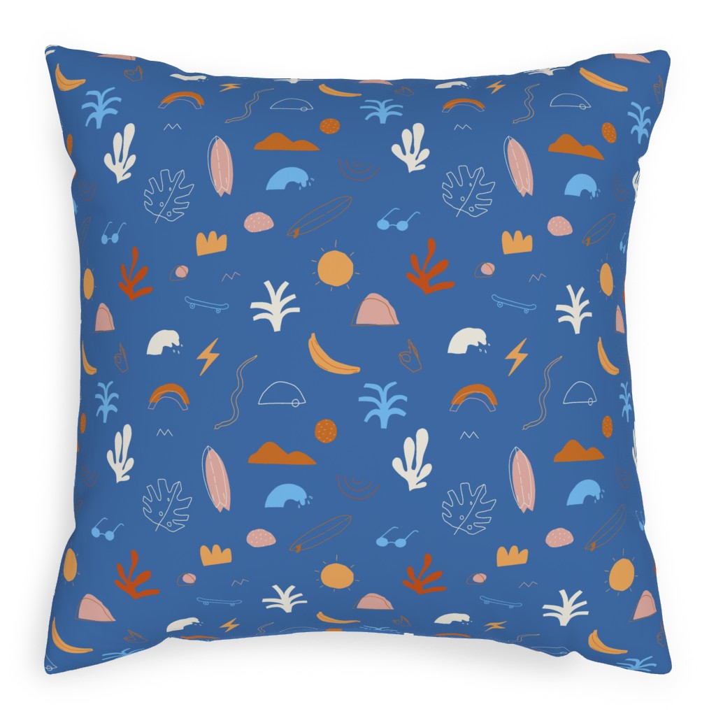 Summer Dayz - Blue Pillow, Woven, Beige, 20x20, Single Sided, Blue