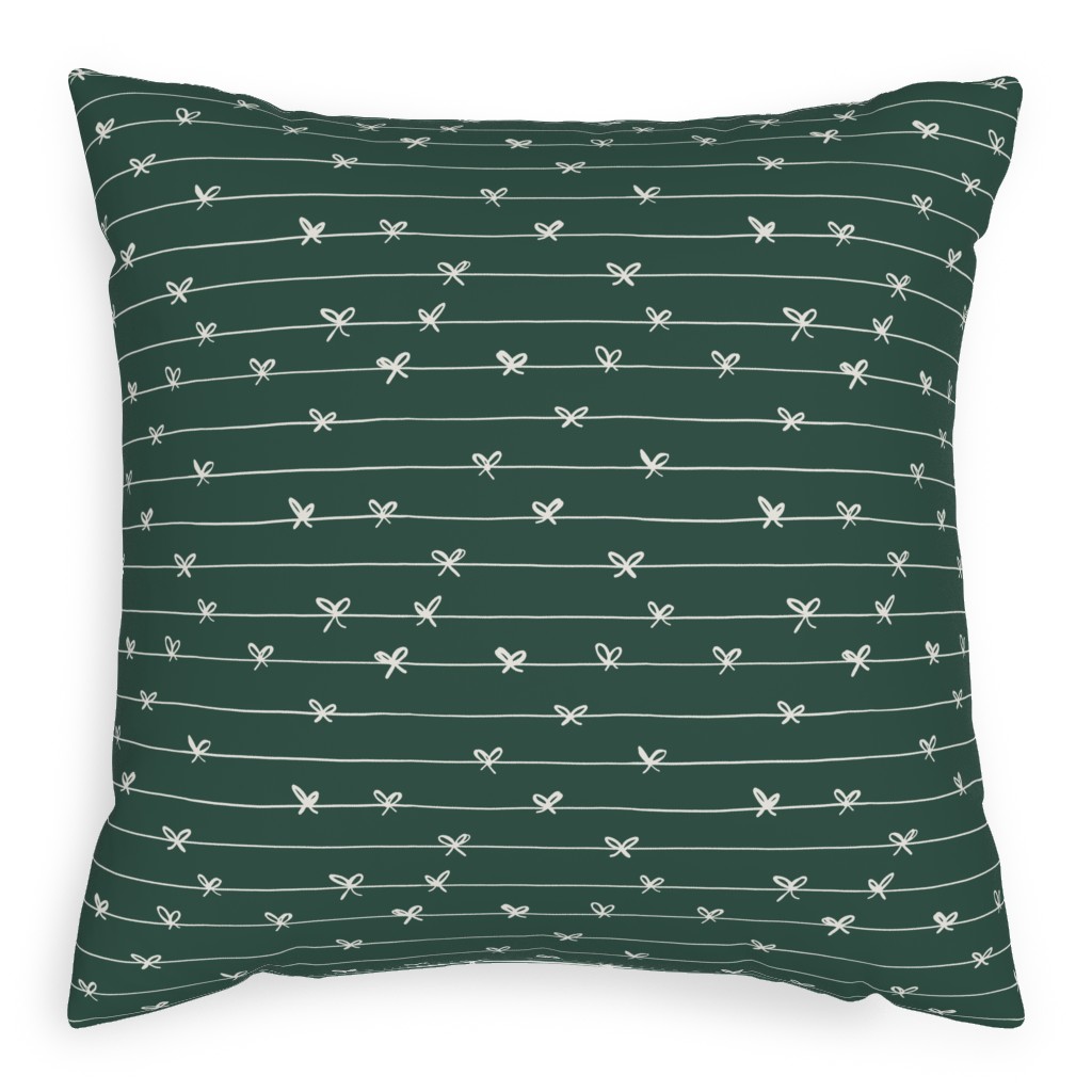 Christmas Ribbons and Bows Pillow, Woven, Beige, 20x20, Single Sided, Green