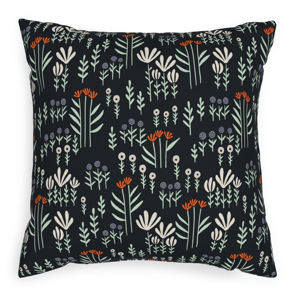 Delicate Floral - Orange and White Pillow, Woven, Beige, 20x20, Single Sided, Black, Black