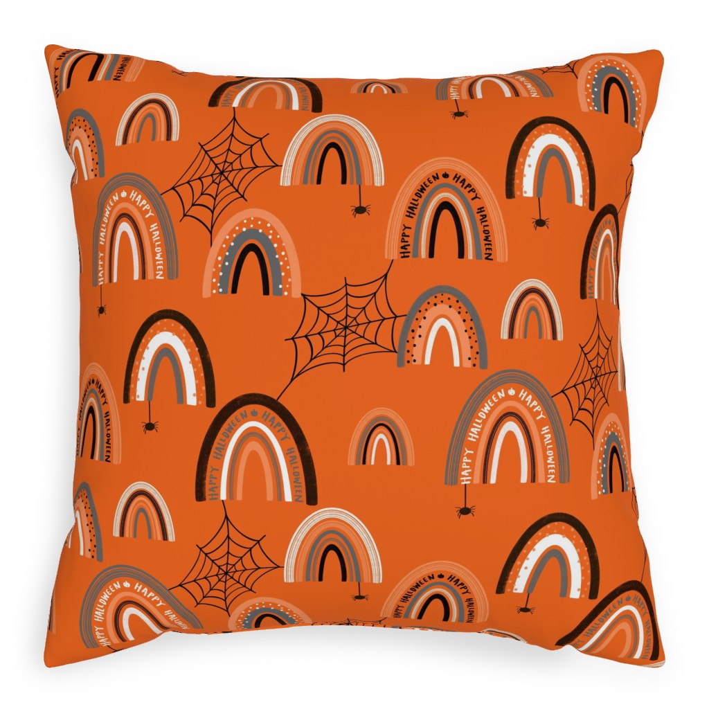 Halloween Rainbows Pillow, Woven, Beige, 20x20, Single Sided, Orange, Persimmon