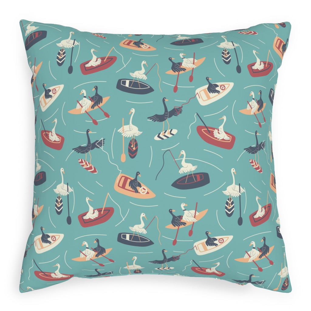 Lake Birds Doing Lake Things - Multicolor Pillow, Woven, Beige, 20x20, Single Sided, Multicolor