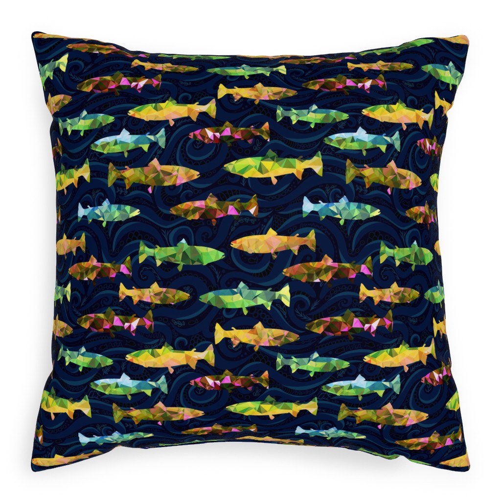 Hillside Rainbow Salmon - Multi on Dark Pillow, Woven, Beige, 20x20, Single Sided, Multicolor