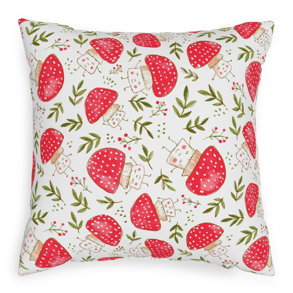 the Happiest Little Mushrooms - Red Pillow, Woven, Beige, 20x20, Single Sided, Red, Red