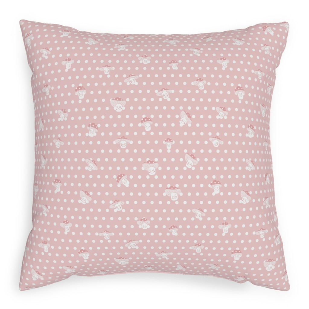 Mushroom and Dots - Pink Pillow, Woven, Beige, 20x20, Single Sided, Pink, Bright Pink