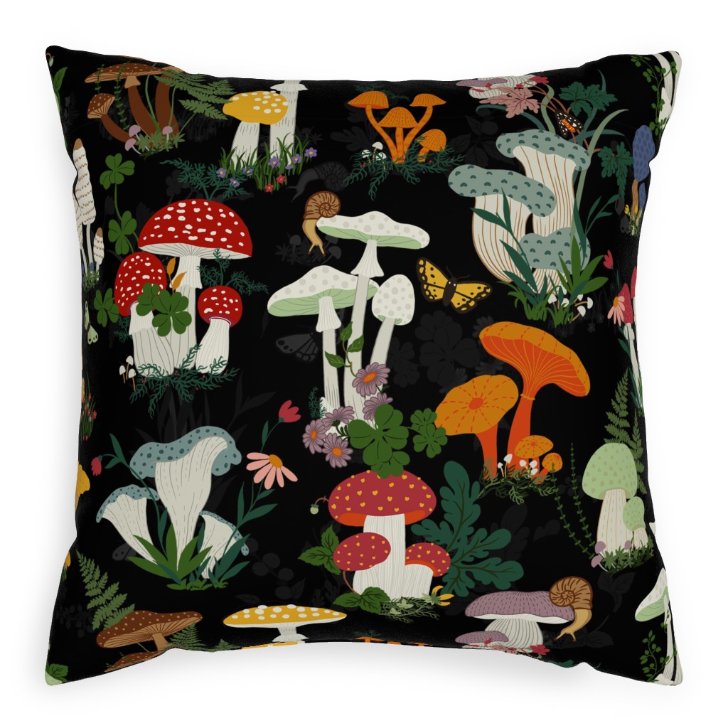Mushroom Garden - Multi-Color Pillow, Woven, Beige, 20x20, Single Sided, Multicolor