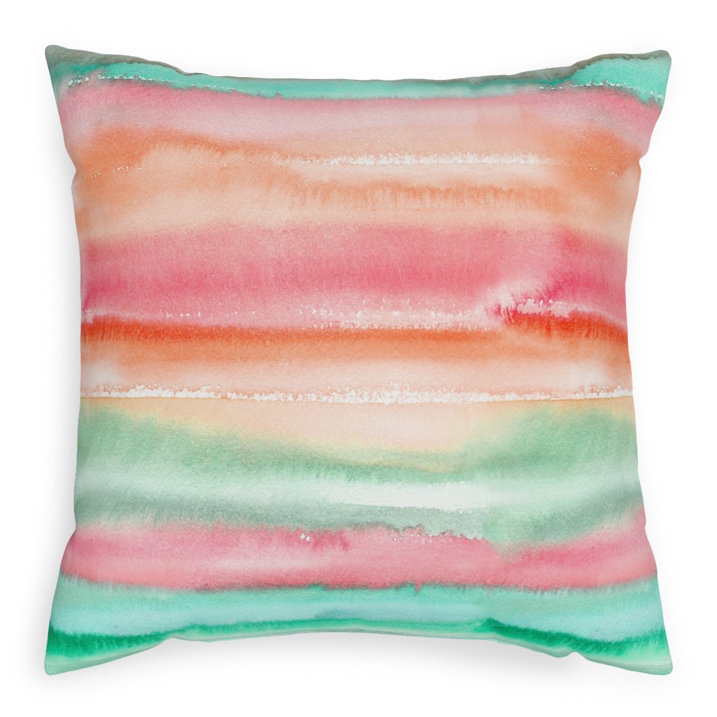 Ombre Watercolor Sunset - Green & Pink Pillow, Woven, Beige, 20x20, Single Sided, Multicolor