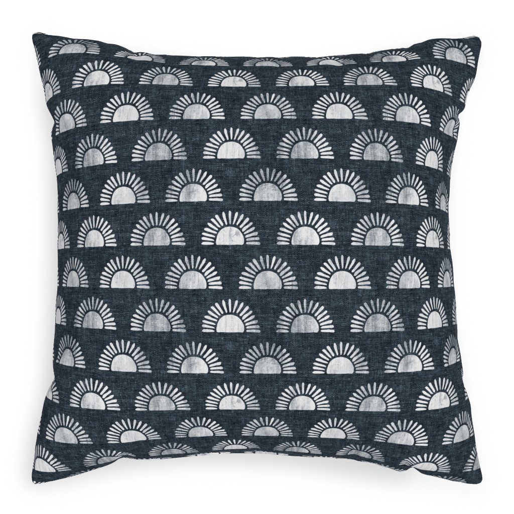 Sunshine Boho Block Print - Blue Pillow, Woven, Beige, 20x20, Single Sided, Blue
