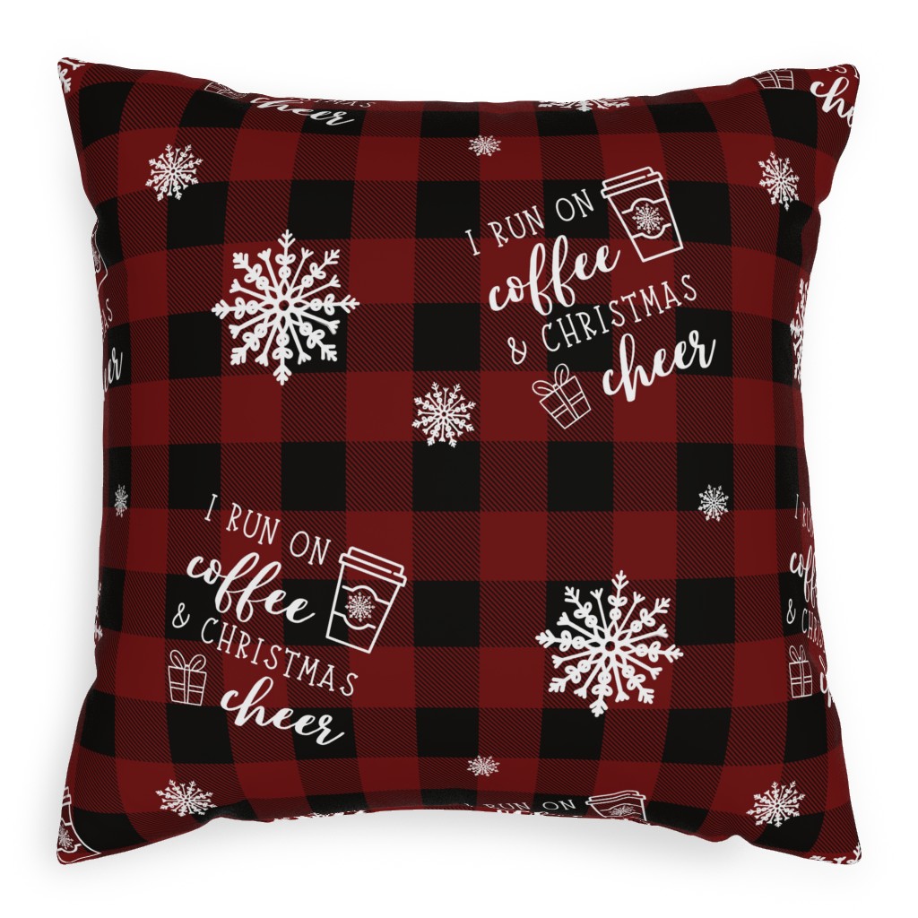 Coffee and Christmas Cheer Pillow, Woven, Beige, 20x20, Single Sided, Red, Red