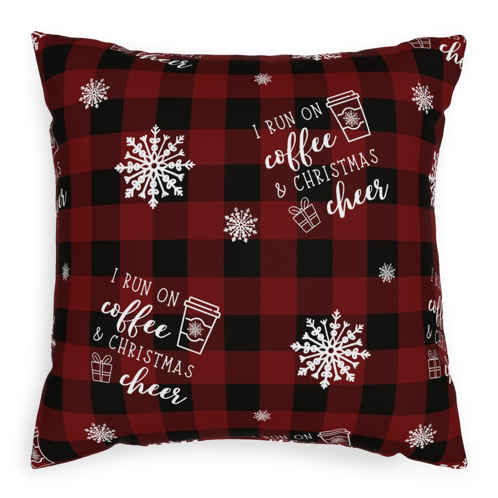 Coffee and Christmas Cheer Pillow, Woven, Beige, 20x20, Single Sided, Red