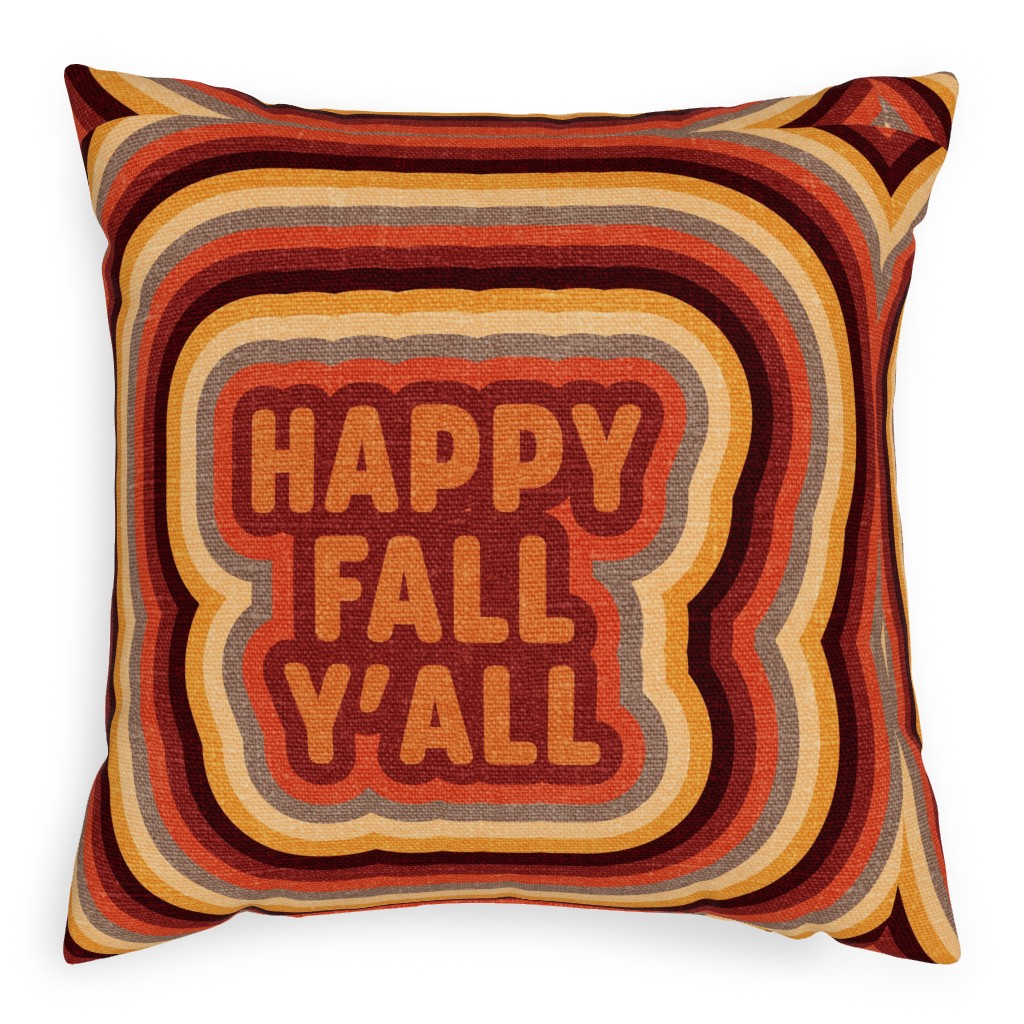 Happy Fall Y'all Retro - Multi Pillow, Woven, Beige, 20x20, Single Sided, Orange