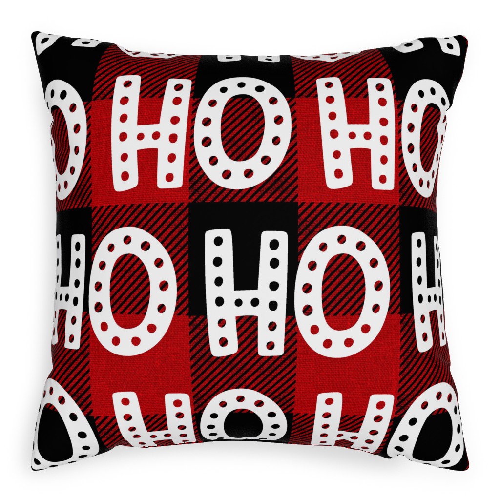 Buffalo Plaid Ho Ho Ho - Red and Black Pillow, Woven, Beige, 20x20, Single Sided, Red, Red