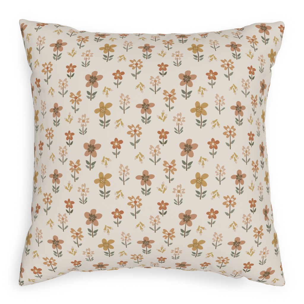 Retro Park Wildflowers Pillow, Woven, Beige, 20x20, Single Sided, Beige, Pearl