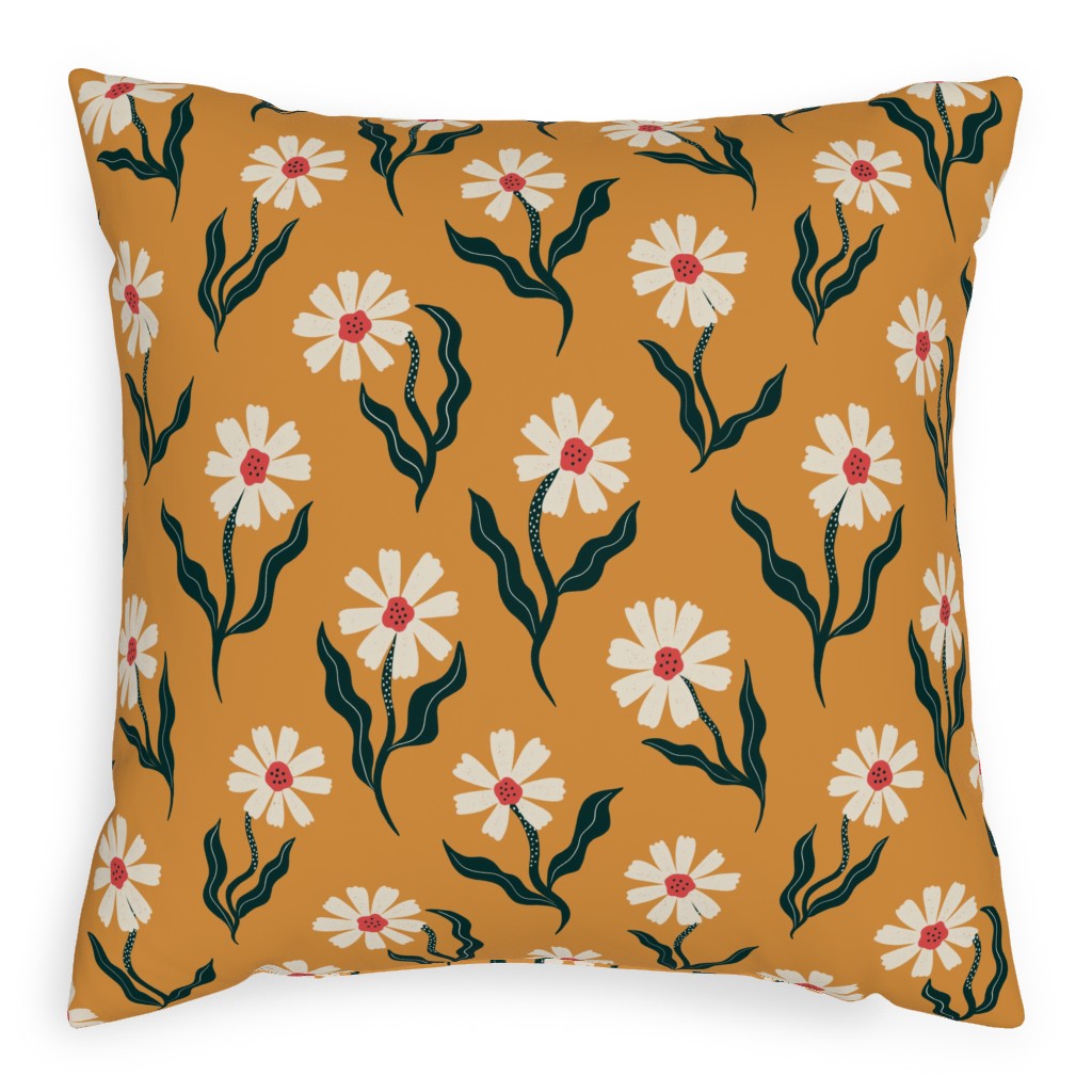Flower Power - Orange Pillow, Woven, Beige, 20x20, Single Sided, Yellow