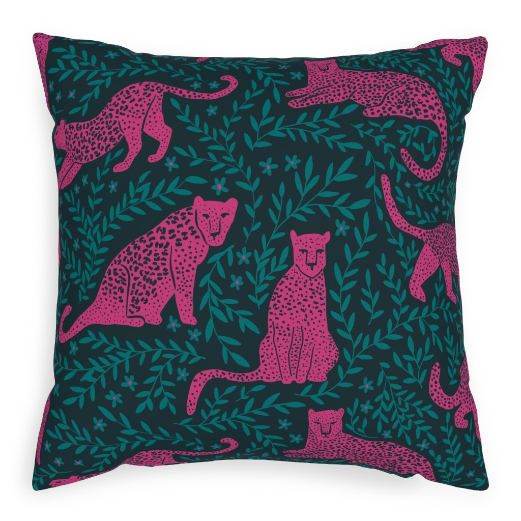 Jungle Cat Pillow, Woven, Beige, 20x20, Single Sided, Pink