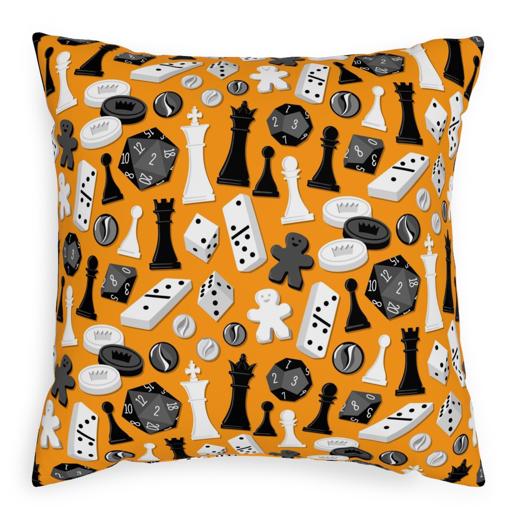 Game on Pillow, Woven, Beige, 20x20, Single Sided, Orange