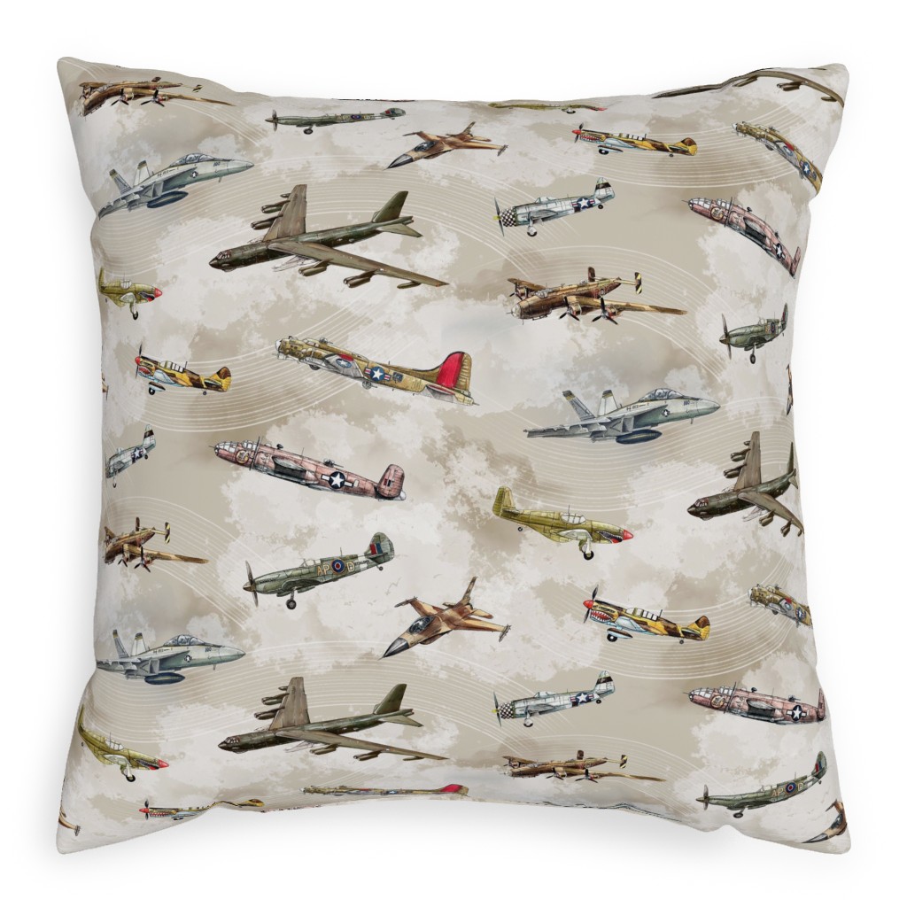 Military Planes Pillow, Woven, Beige, 20x20, Single Sided, Beige