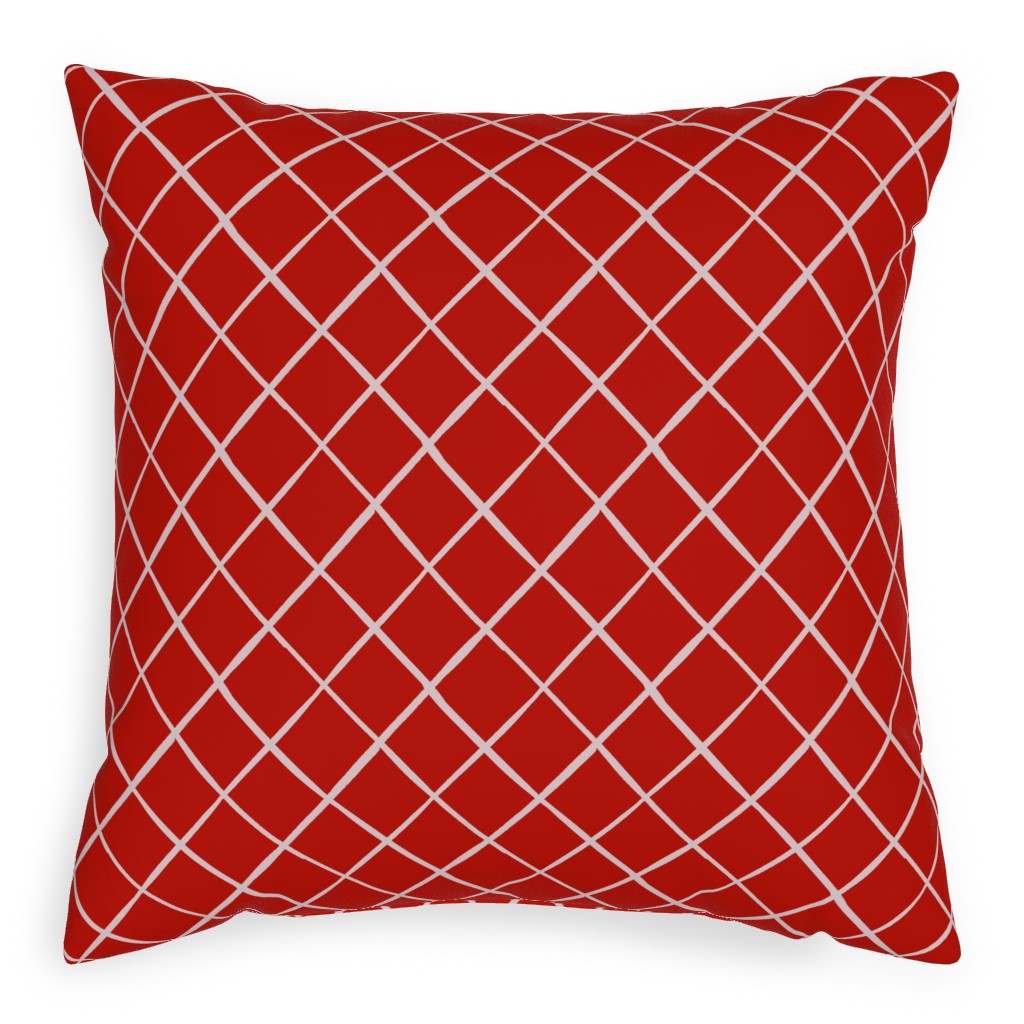 Check on Red Pillow, Woven, Beige, 20x20, Single Sided, Red