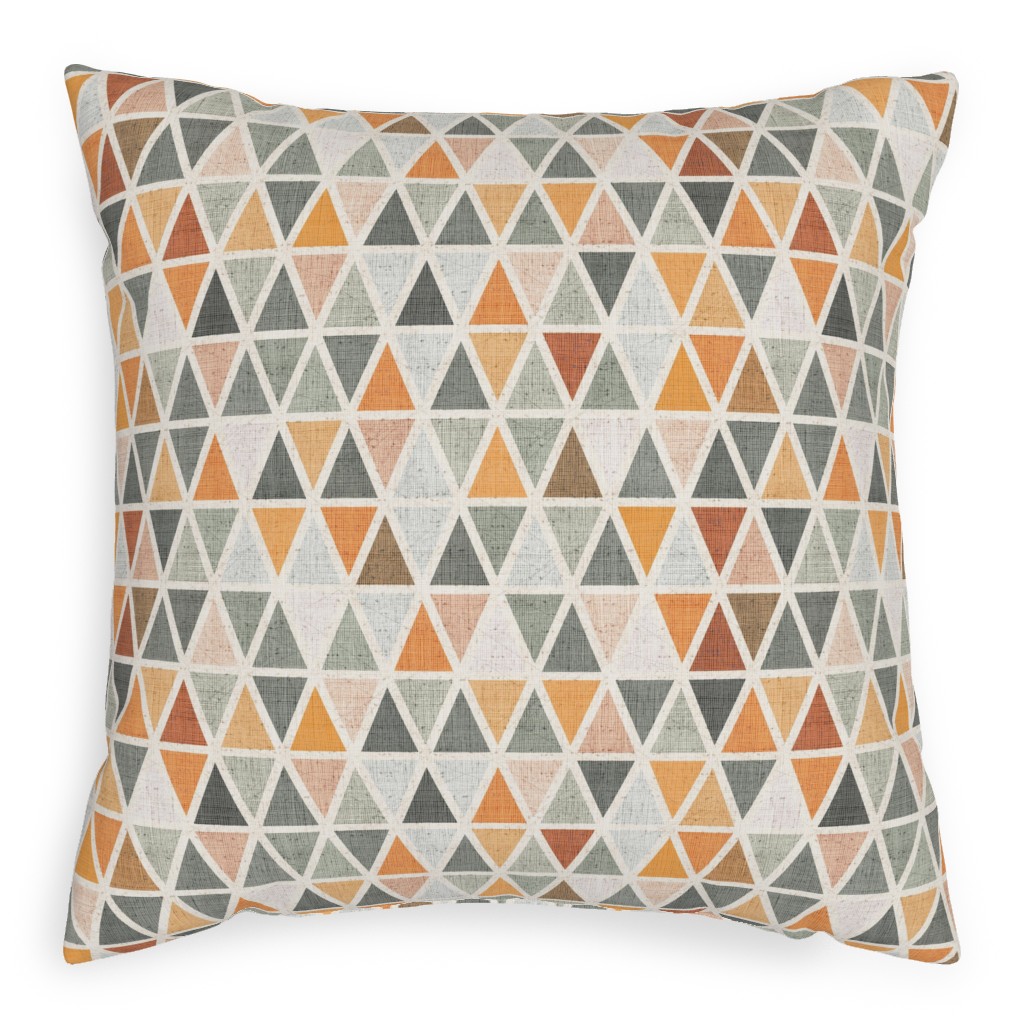 Triangles - Grey and Orange Pillow, Woven, Beige, 20x20, Single Sided, Multicolor